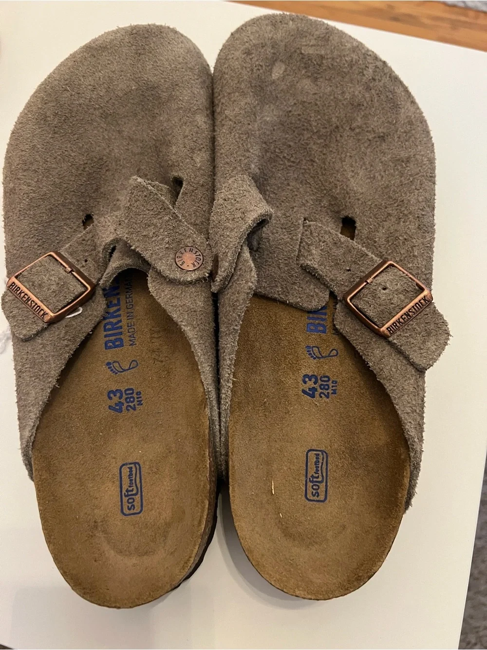 Birkenstock Suede Clogs in Brown with Copper Buckles - Picture 2 of 4